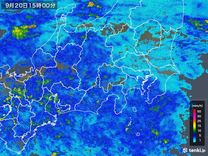 関東・甲信地方の雨雲レーダー(2018年09月20日)