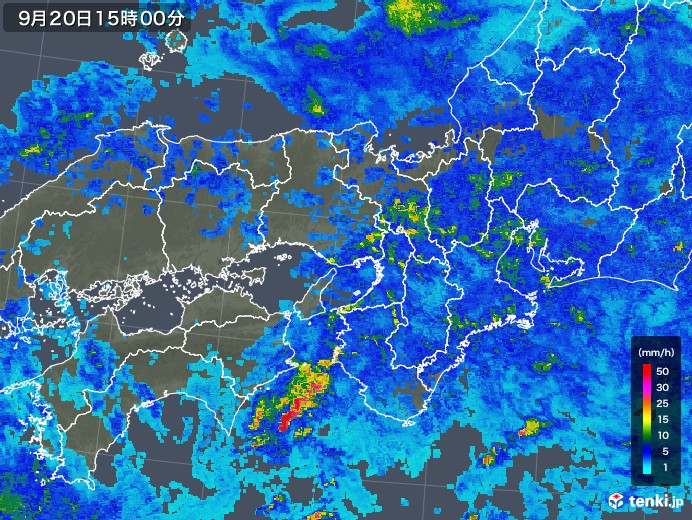 近畿地方の雨雲レーダー(2018年09月20日)