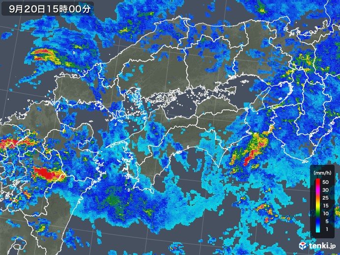 四国地方の雨雲レーダー(2018年09月20日)