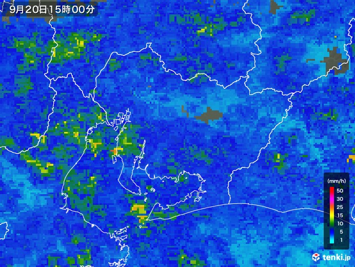 愛知県の雨雲レーダー(2018年09月20日)