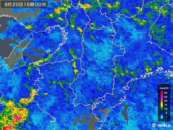 奈良県の雨雲レーダー(2018年09月20日)