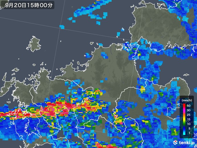 福岡県の雨雲レーダー(2018年09月20日)