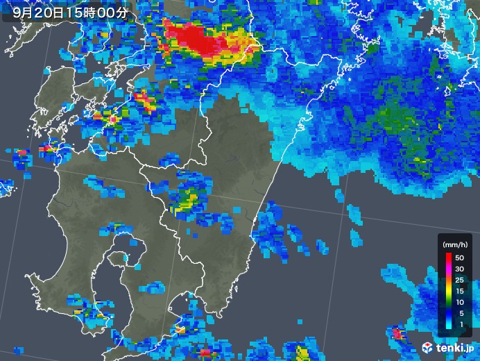 宮崎県の雨雲レーダー(2018年09月20日)
