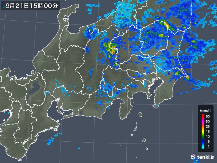 関東・甲信地方の雨雲レーダー(2018年09月21日)