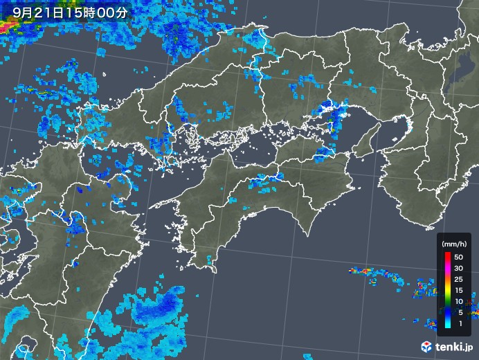 四国地方の雨雲レーダー(2018年09月21日)