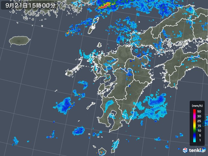 九州地方の雨雲レーダー(2018年09月21日)