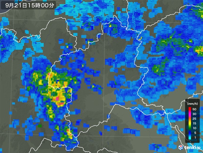 群馬県の雨雲レーダー(2018年09月21日)