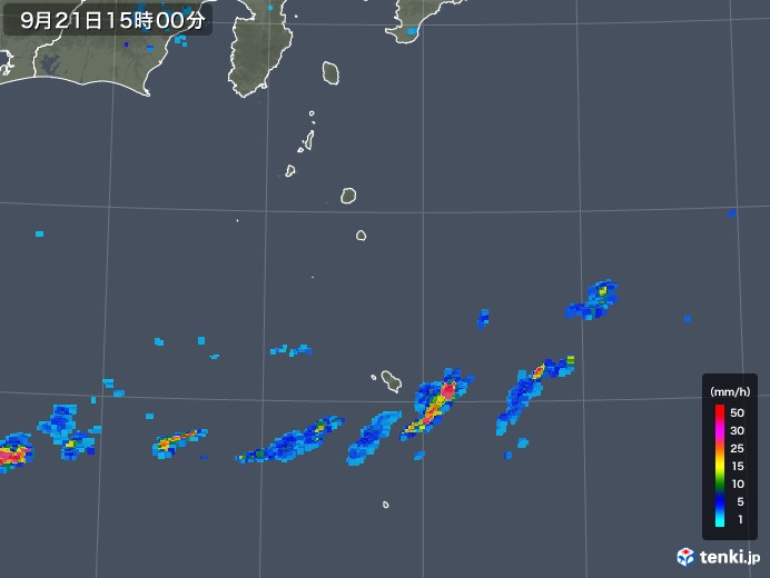 伊豆諸島(東京都)の雨雲レーダー(2018年09月21日)