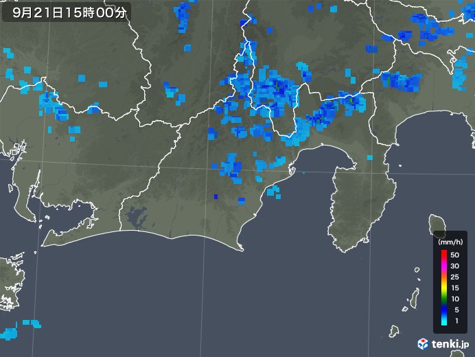 静岡県の雨雲レーダー(2018年09月21日)