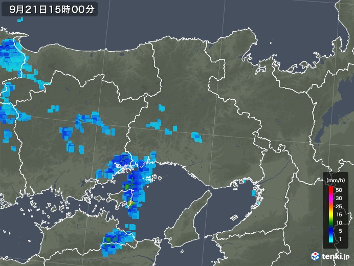 兵庫県の雨雲レーダー(2018年09月21日)