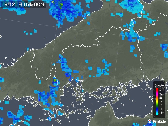 広島県の雨雲レーダー(2018年09月21日)