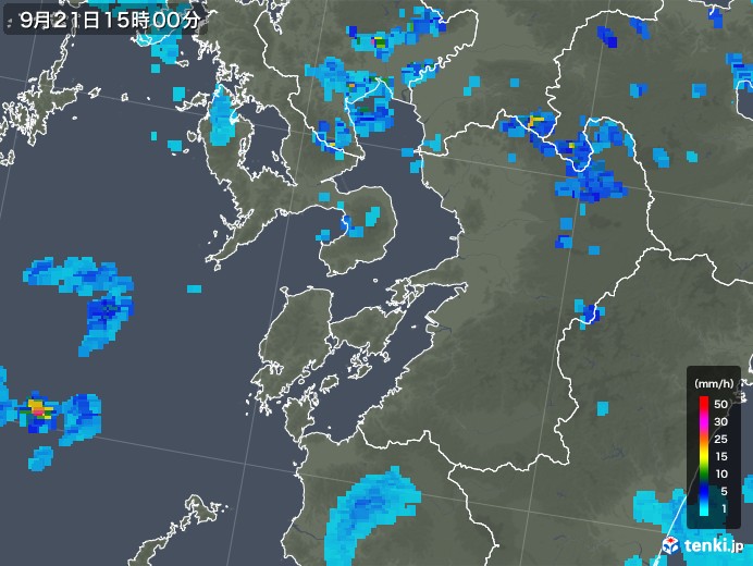 熊本県の雨雲レーダー(2018年09月21日)