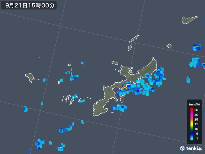 沖縄県の雨雲レーダー(2018年09月21日)