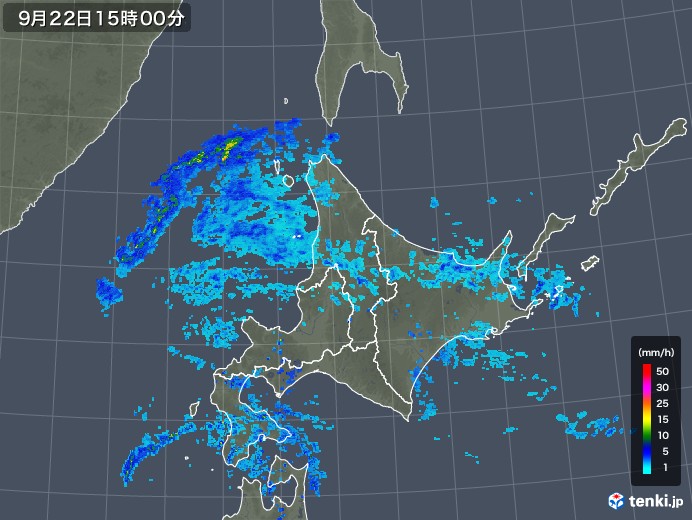 北海道地方の雨雲レーダー(2018年09月22日)