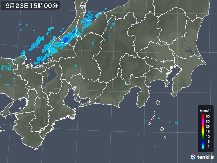 東海地方の雨雲レーダー(2018年09月23日)