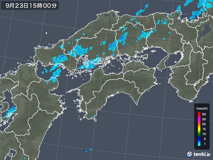 四国地方の雨雲レーダー(2018年09月23日)