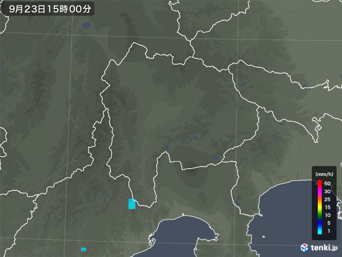 山梨県の雨雲レーダー(2018年09月23日)