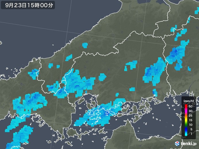 広島県の雨雲レーダー(2018年09月23日)