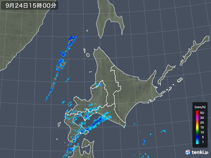 北海道地方の雨雲レーダー(2018年09月24日)