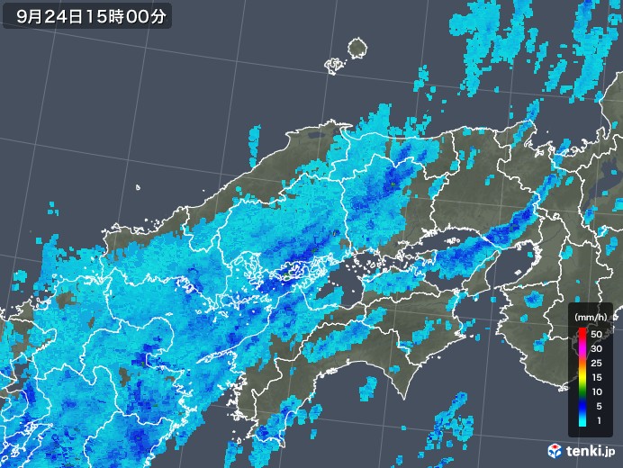 中国地方の雨雲レーダー(2018年09月24日)