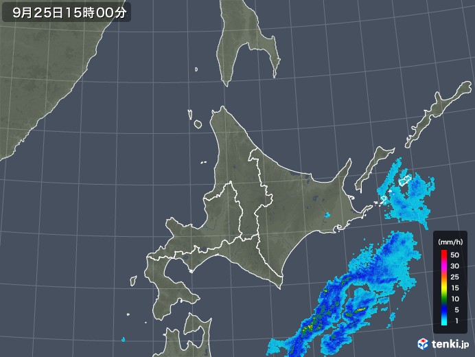 北海道地方の雨雲レーダー(2018年09月25日)