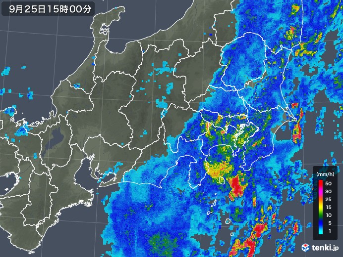 関東・甲信地方の雨雲レーダー(2018年09月25日)