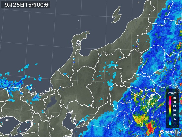 北陸地方の雨雲レーダー(2018年09月25日)