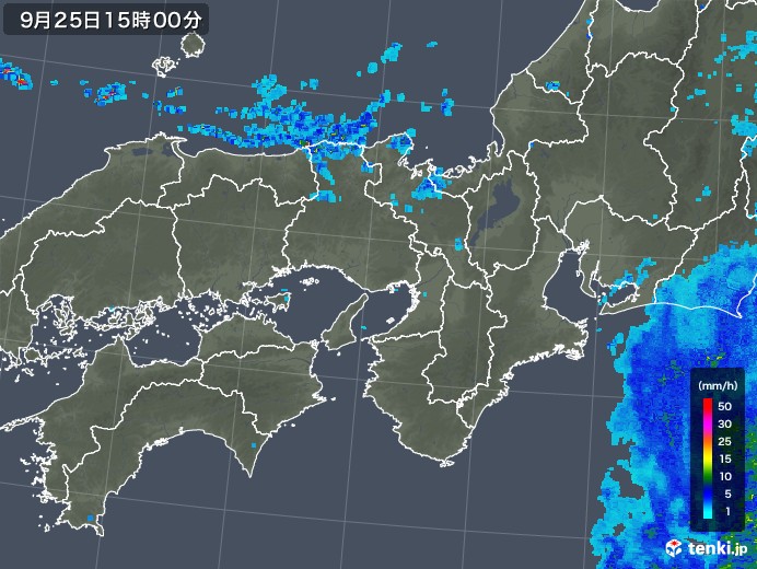 近畿地方の雨雲レーダー(2018年09月25日)