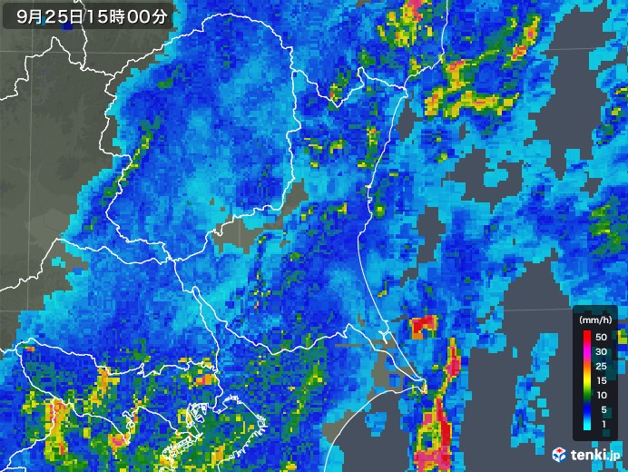 茨城県の雨雲レーダー(2018年09月25日)