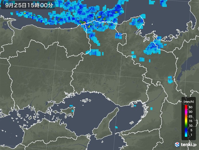 兵庫県の雨雲レーダー(2018年09月25日)