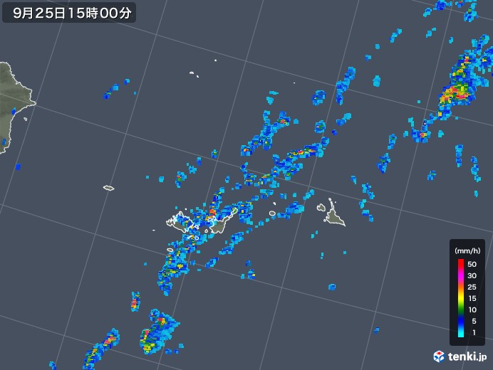 宮古・石垣・与那国(沖縄県)の雨雲レーダー(2018年09月25日)