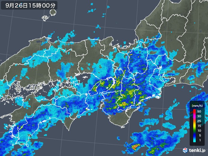 近畿地方の雨雲レーダー(2018年09月26日)