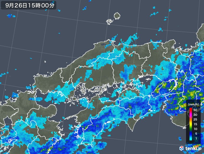 中国地方の雨雲レーダー(2018年09月26日)