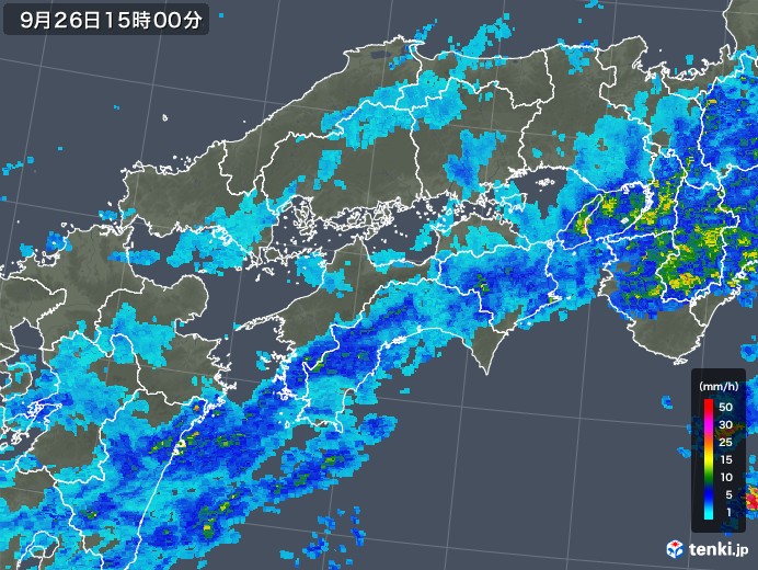 四国地方の雨雲レーダー(2018年09月26日)