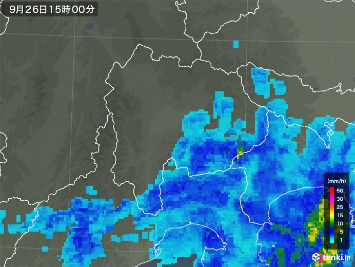 山梨県の雨雲レーダー(2018年09月26日)
