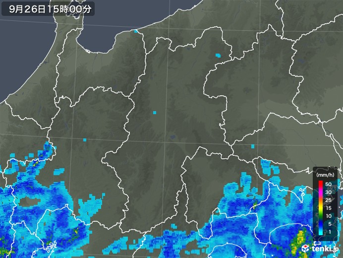 長野県の雨雲レーダー(2018年09月26日)