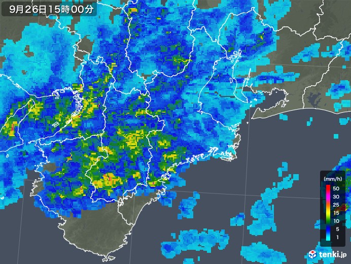 三重県の雨雲レーダー(2018年09月26日)