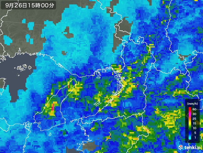大阪府の雨雲レーダー(2018年09月26日)