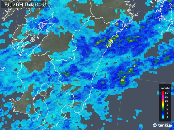 宮崎県の雨雲レーダー(2018年09月26日)