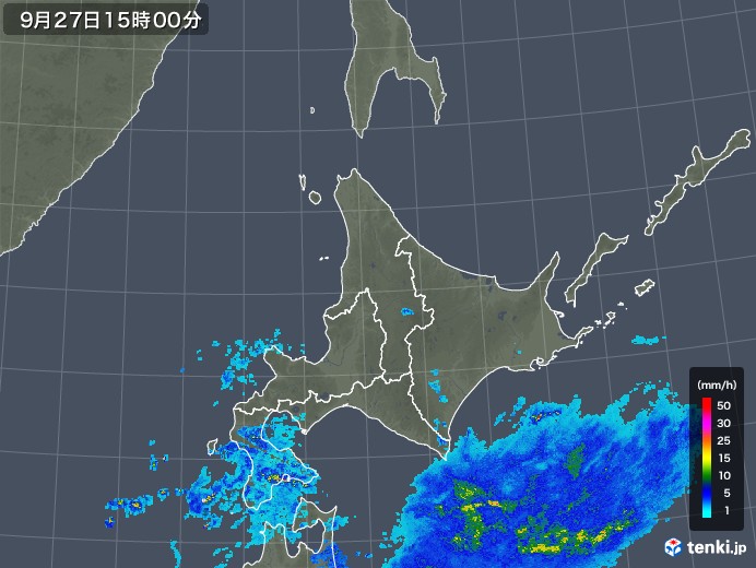 北海道地方の雨雲レーダー(2018年09月27日)