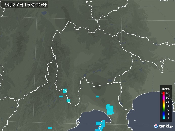 山梨県の雨雲レーダー(2018年09月27日)