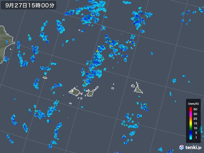 宮古・石垣・与那国(沖縄県)の雨雲レーダー(2018年09月27日)