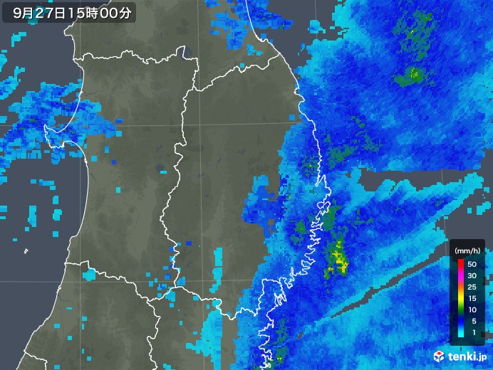 岩手県の雨雲レーダー(2018年09月27日)