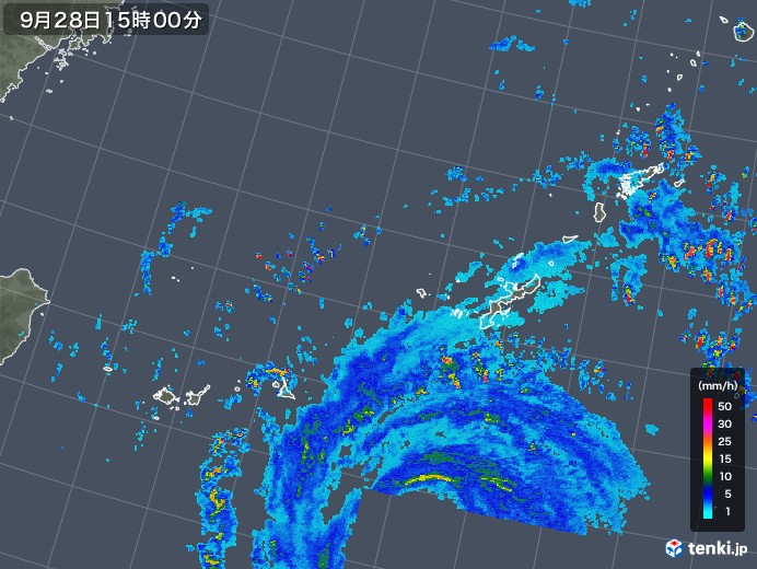 沖縄地方の雨雲レーダー(2018年09月28日)