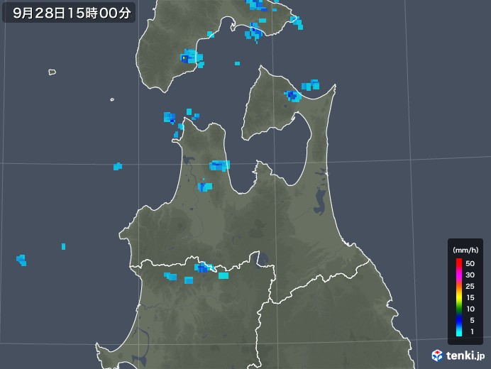 青森県の雨雲レーダー(2018年09月28日)