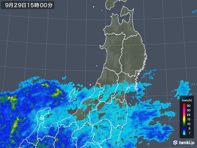 東北地方の雨雲レーダー(2018年09月29日)