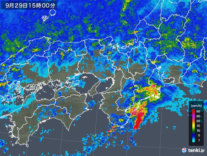 近畿地方の雨雲レーダー(2018年09月29日)