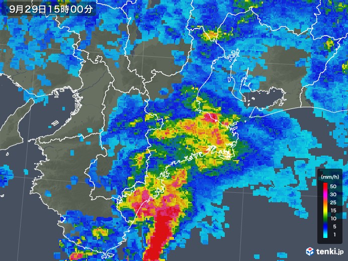 三重県の雨雲レーダー(2018年09月29日)