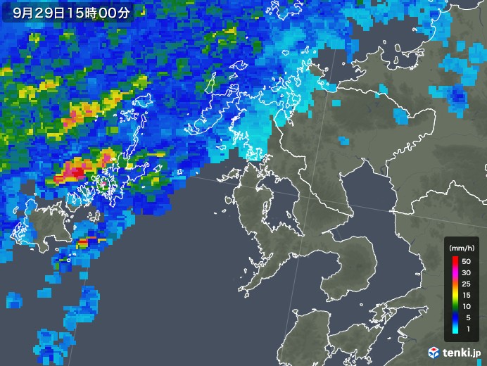 長崎県の雨雲レーダー(2018年09月29日)