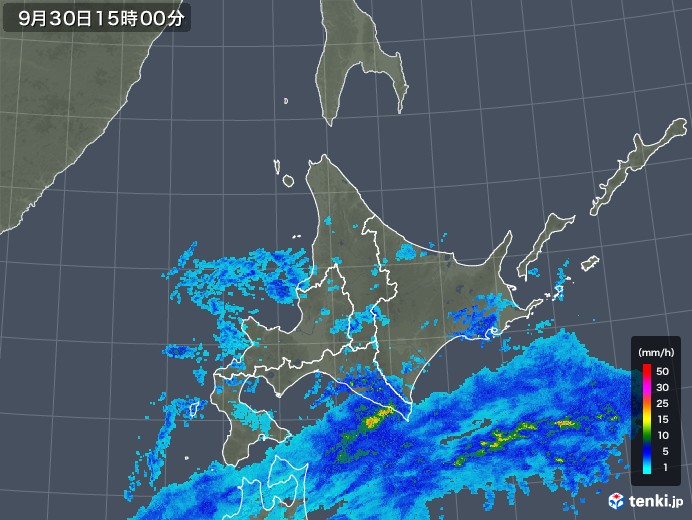 北海道地方の雨雲レーダー(2018年09月30日)